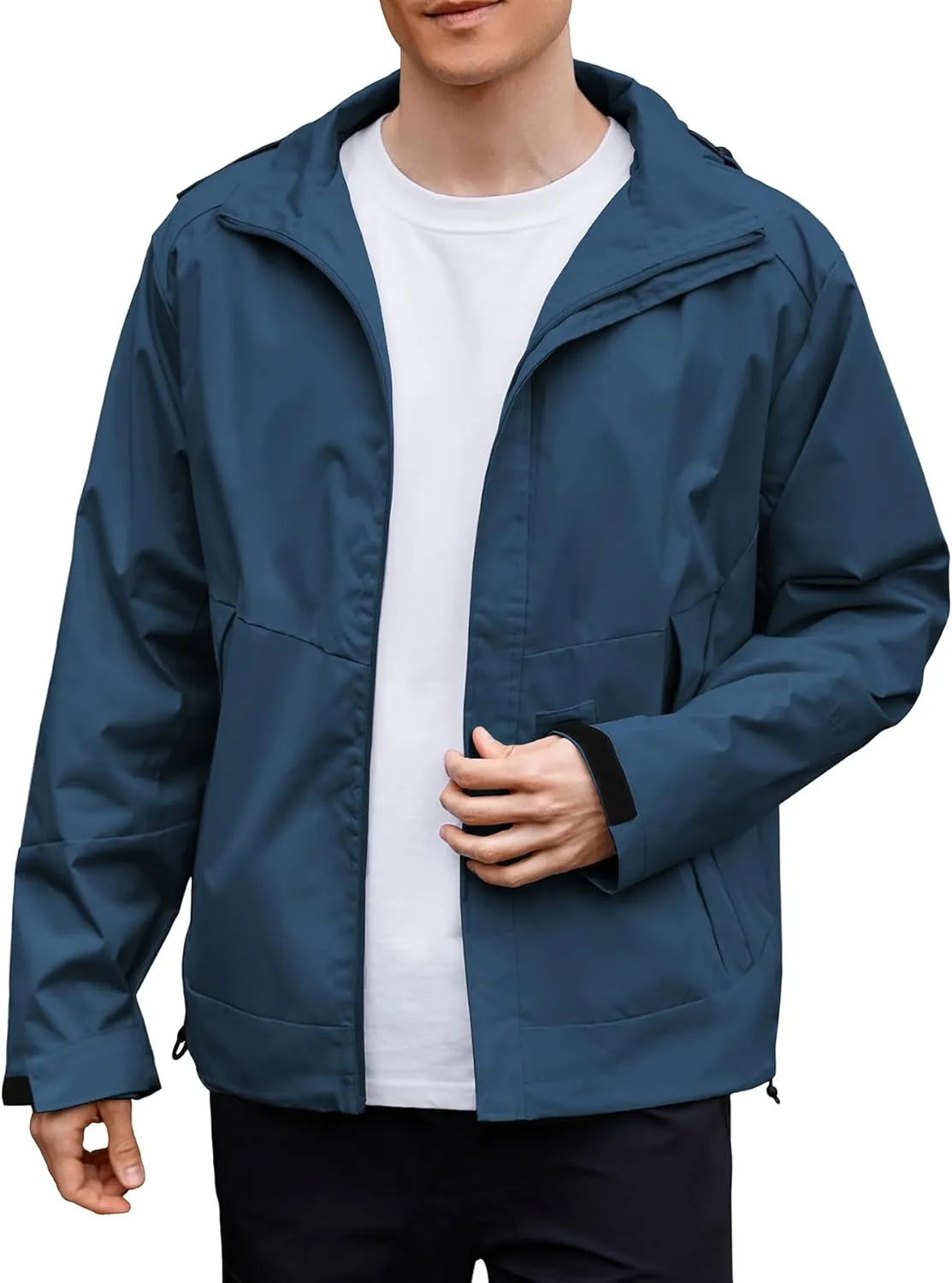 Zando Mens Rain Jacket Waterproof with Hood Sport Jacket for Men Windbreaker Lightweight Raincoat Cycling Golf Travel Fishing