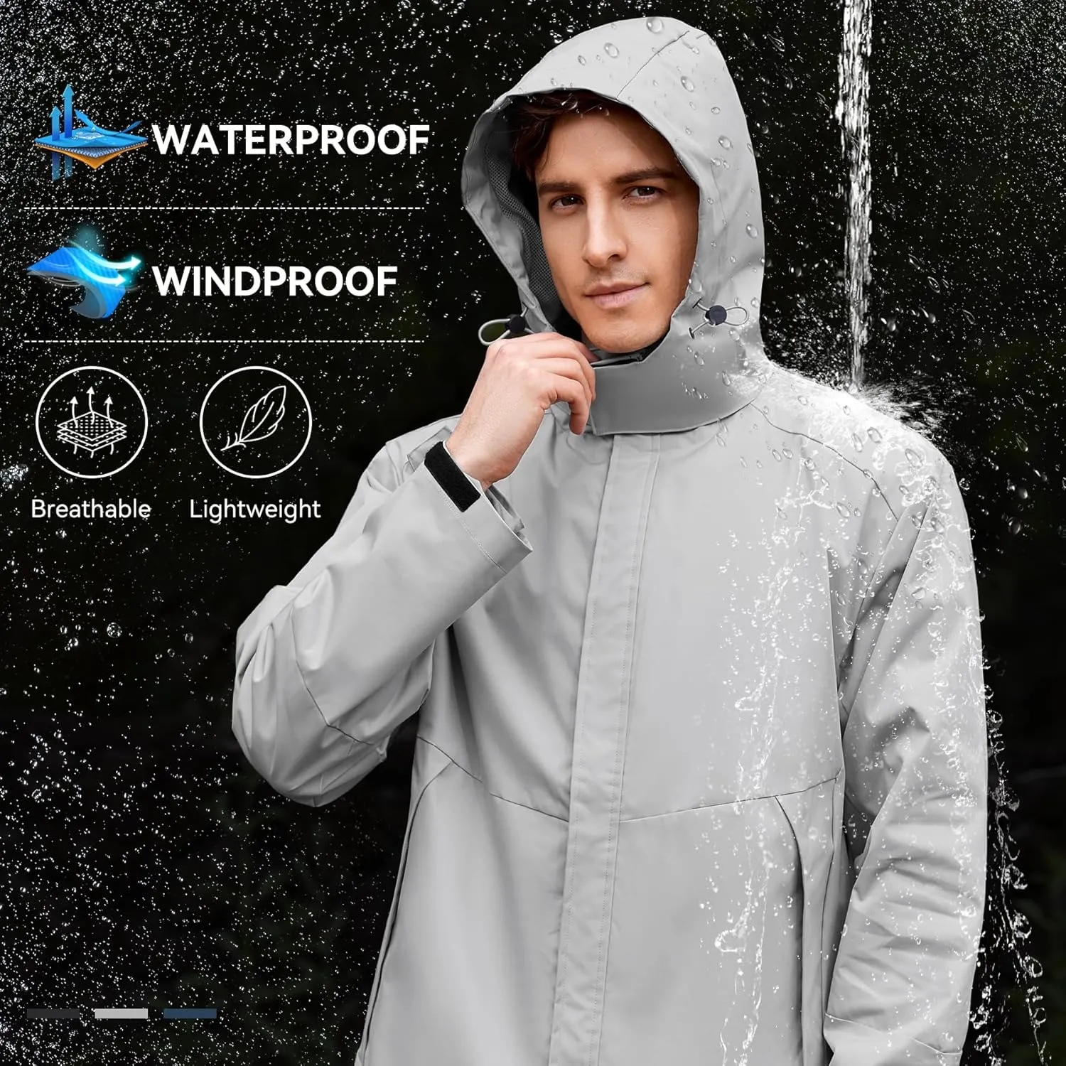 Zando Mens Rain Jacket Waterproof with Hood Sport Jacket for Men Windbreaker Lightweight Raincoat Cycling Golf Travel Fishing