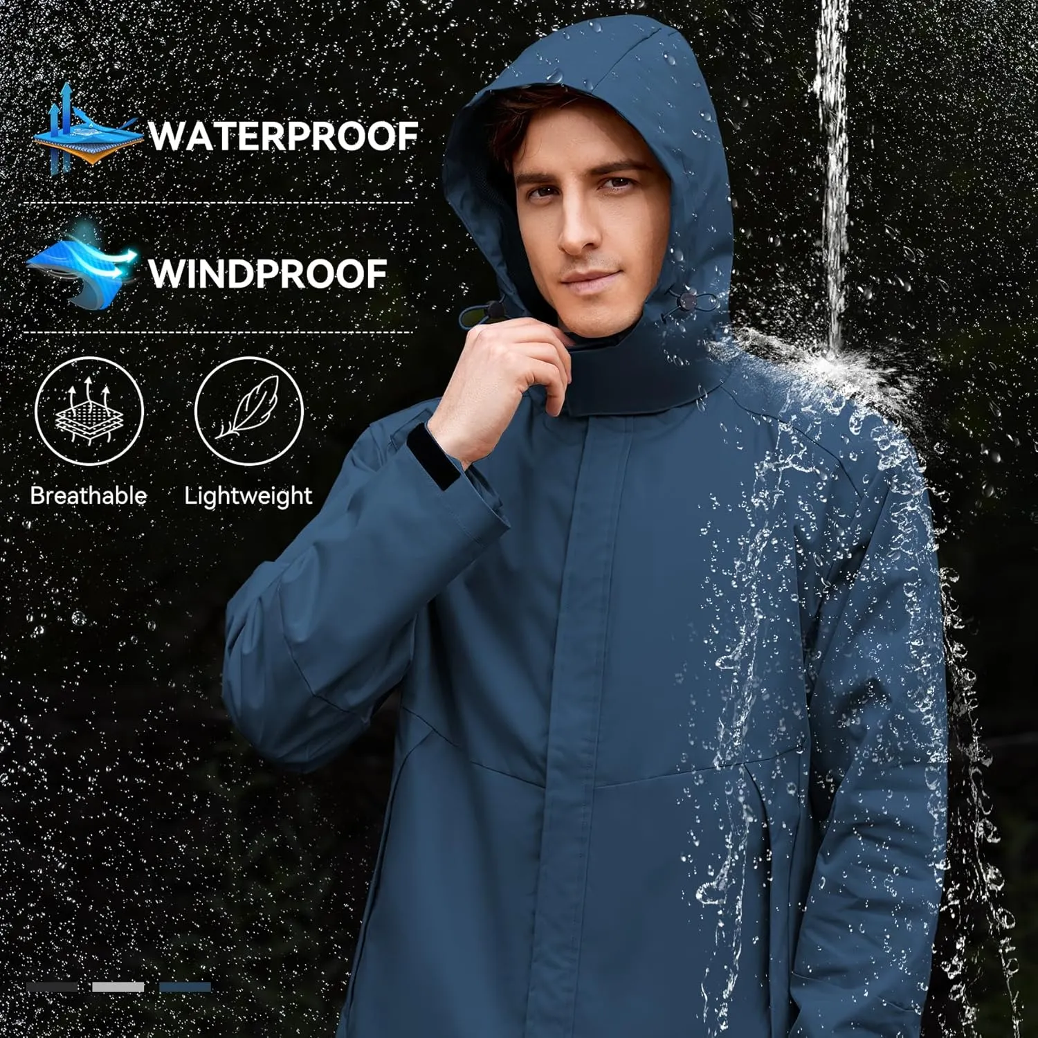 Zando Mens Rain Jacket Waterproof with Hood Sport Jacket for Men Windbreaker Lightweight Raincoat Cycling Golf Travel Fishing