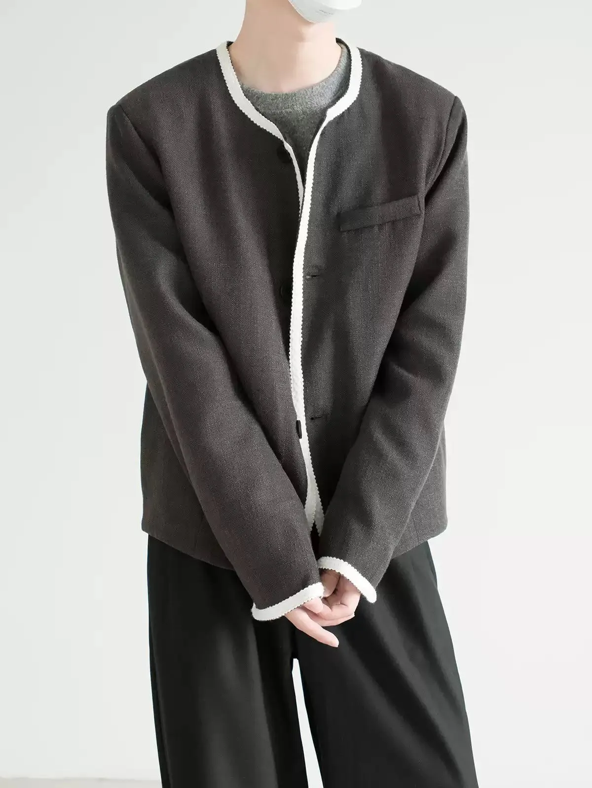 Zhou Contrast Color Button-Up Cardigan